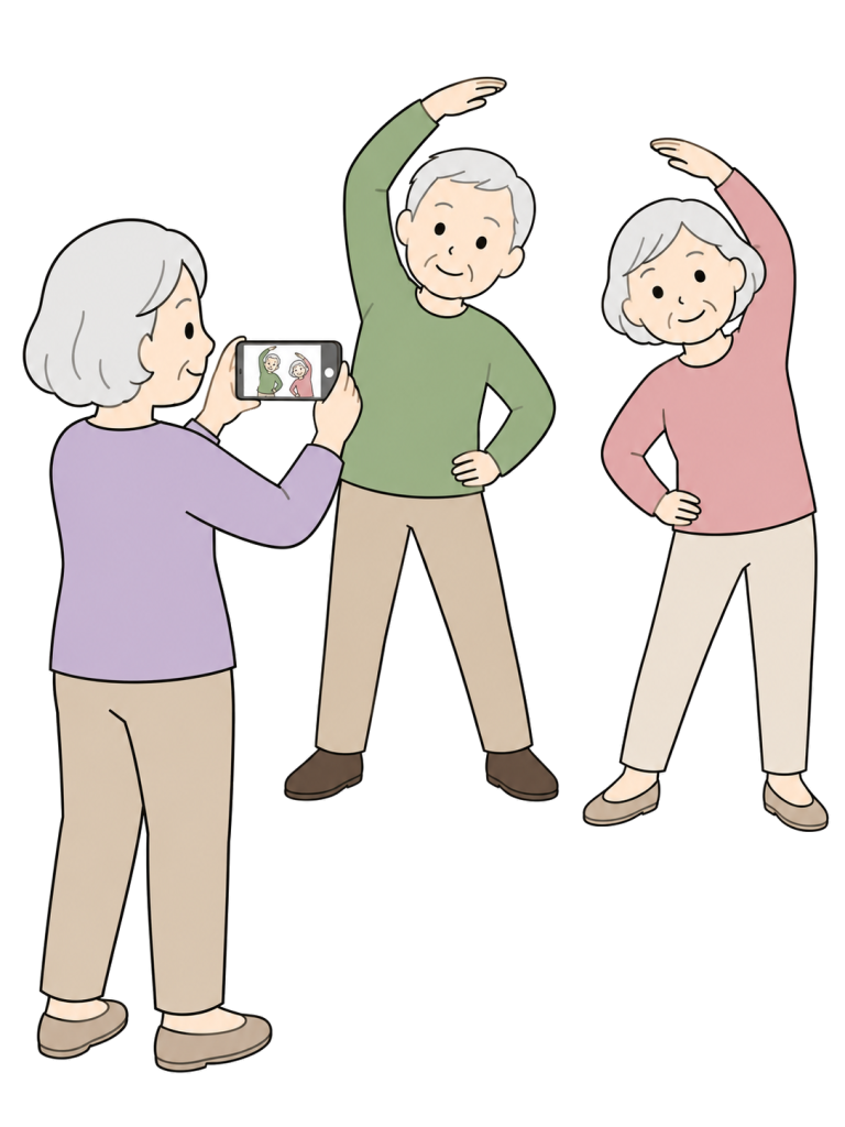 Senior recording friends activities with a smartphone