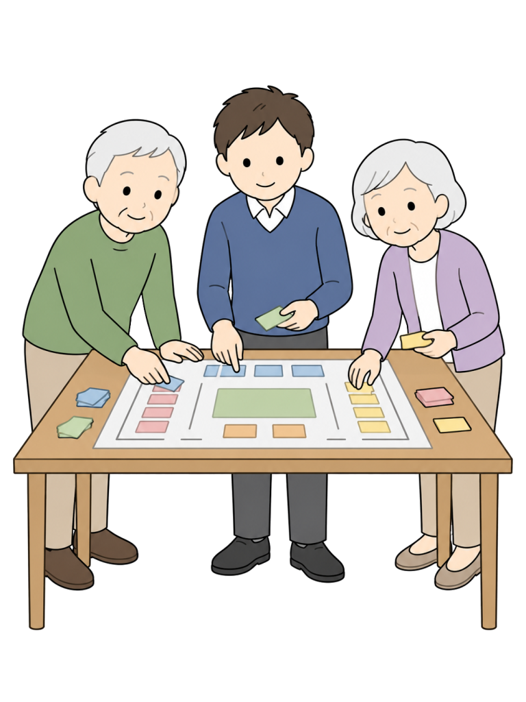 Seniors planning the layout of a community event