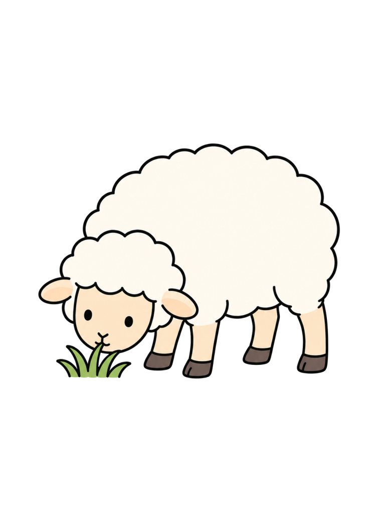 A sheep lowers its head to eat grass.