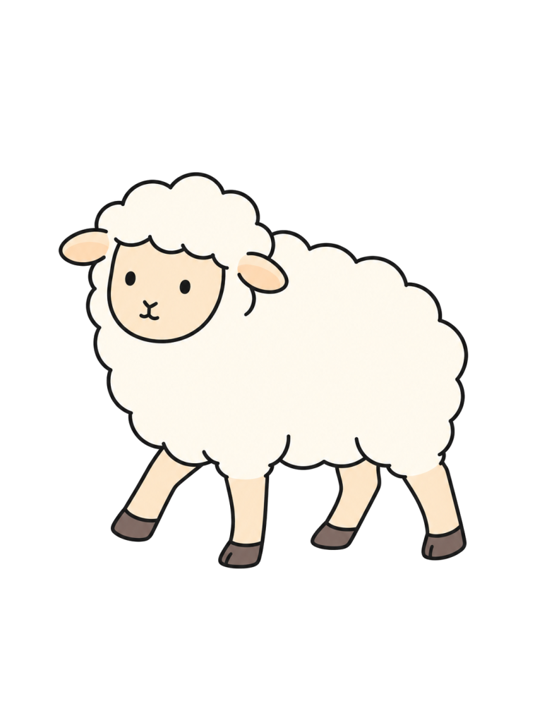 A sheep walks sideways on four legs.