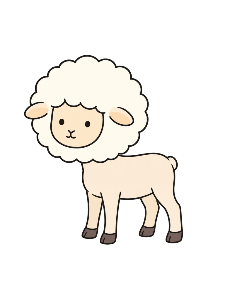 A sheep with a round fluffy head and closely shorn body and legs.
