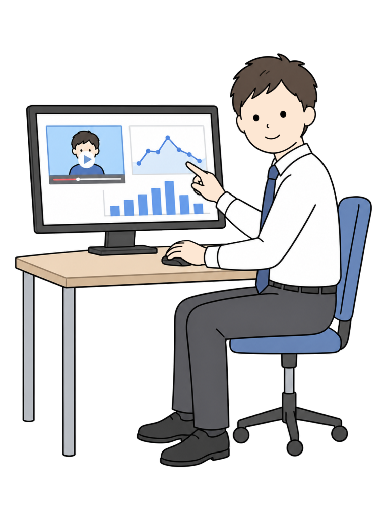Social media staff member analyzing published video performance