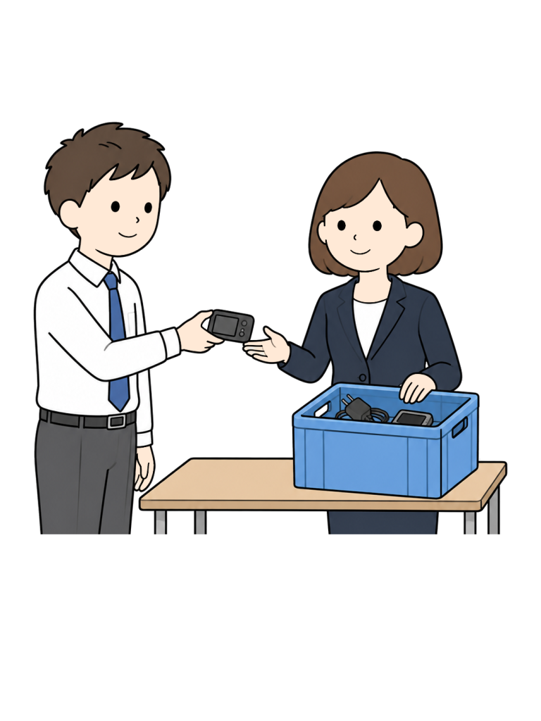 Staff member receiving electronics at a recycling event
