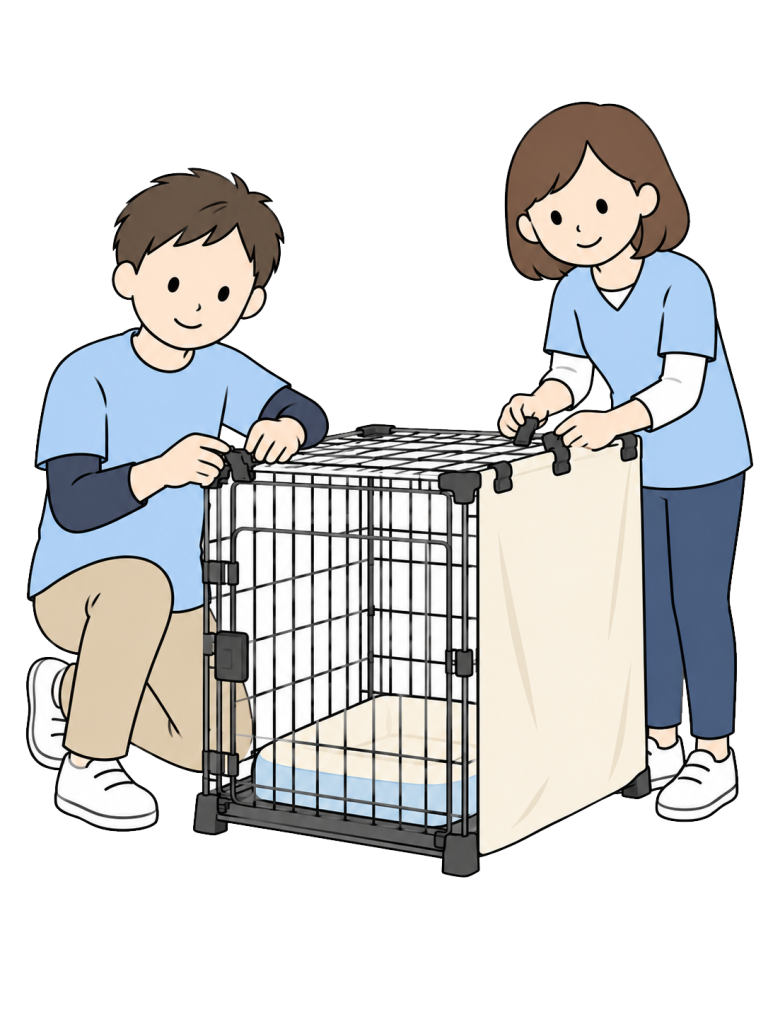 Staff preparing a cat adoption event