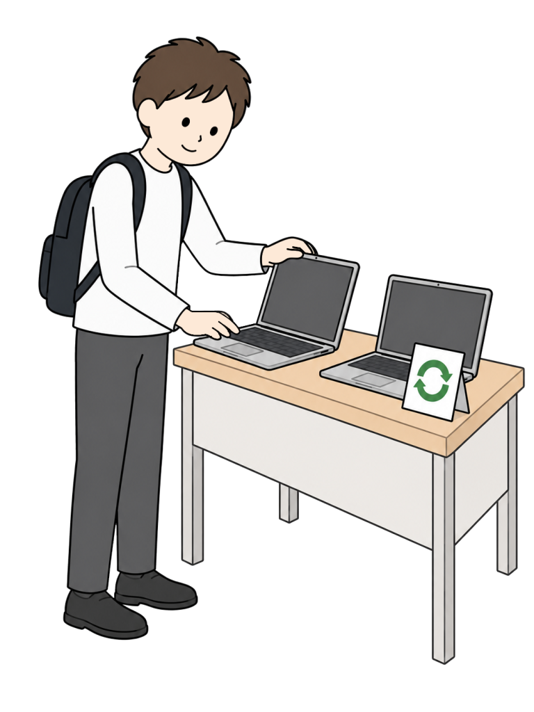 Student choosing a refurbished laptop
