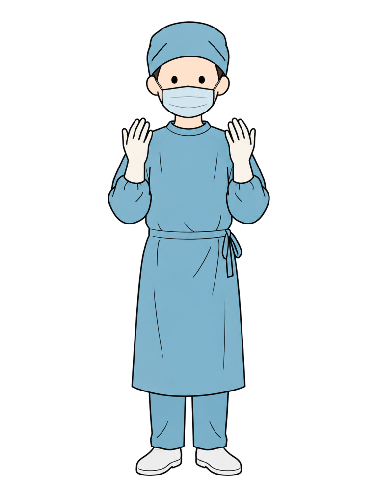 Surgeon holding sterile hands before surgery