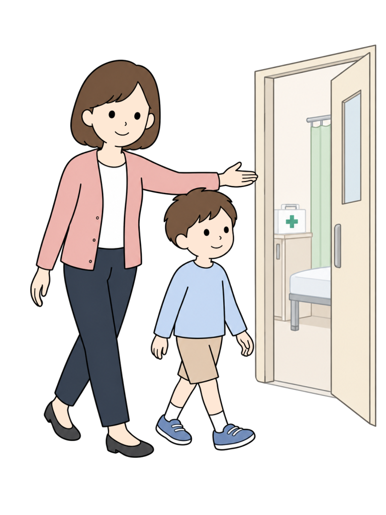 Teacher accompanying a pupil to the nurse s office