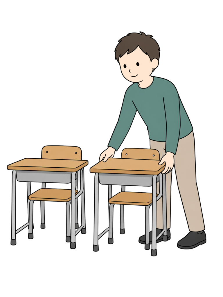 Teacher arranging classroom desks and chairs