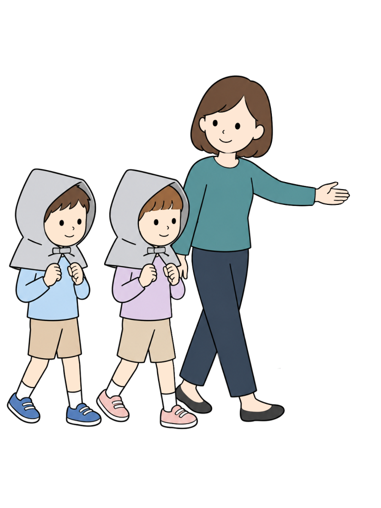 Teacher guiding pupils during an evacuation drill