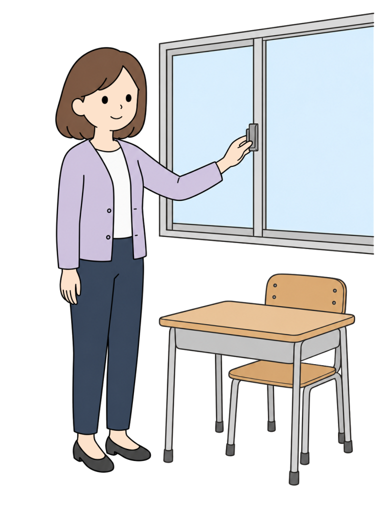 Teacher inspecting an empty classroom after school