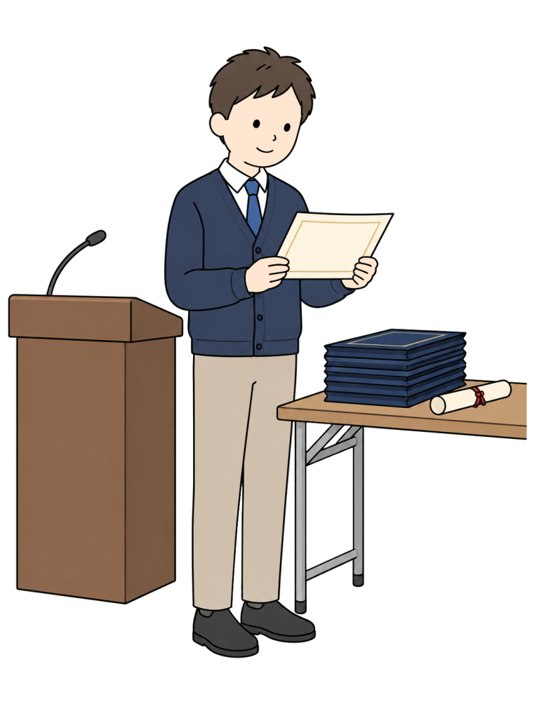 Teacher preparing a graduation ceremony venue