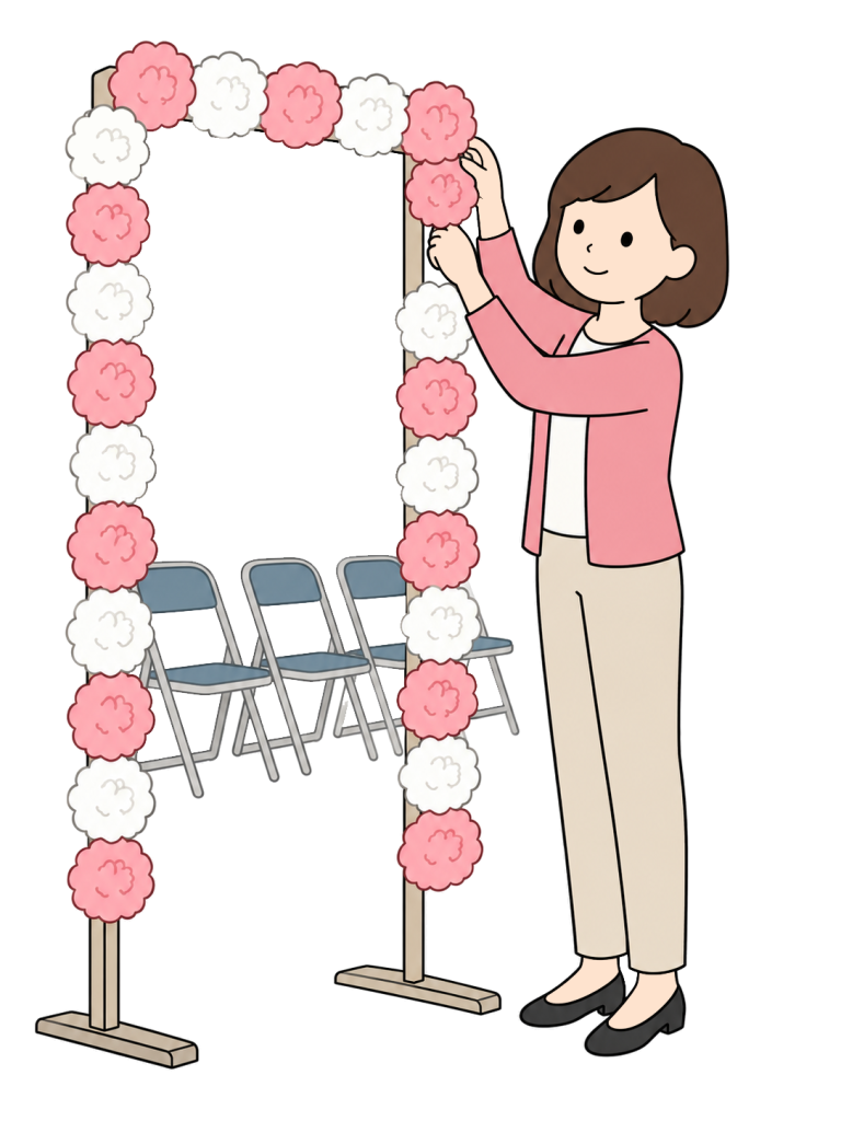 Teacher preparing an entrance ceremony venue