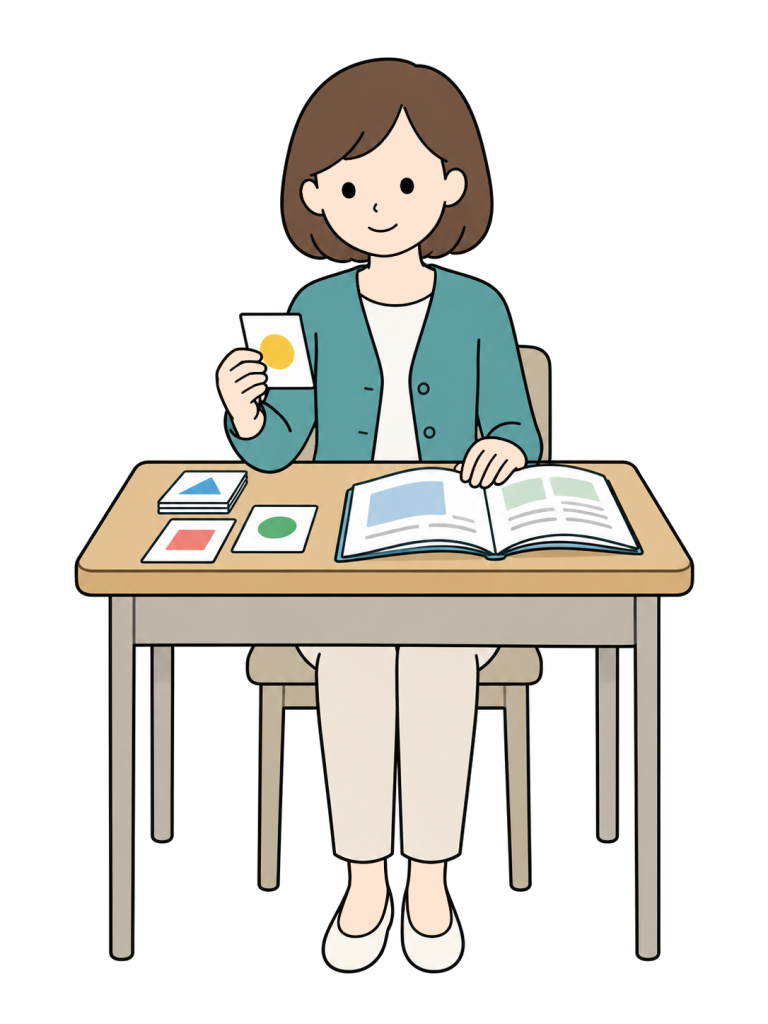 Teacher preparing lesson materials in the staffroom