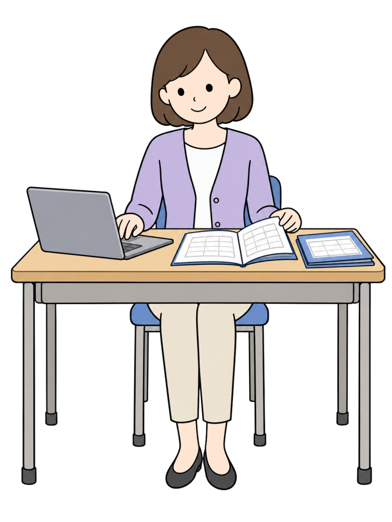 Teacher preparing report cards