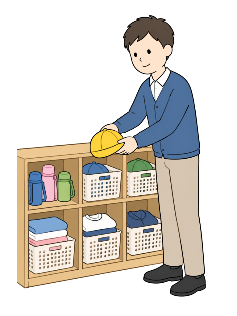 Teacher sorting and storing lost property