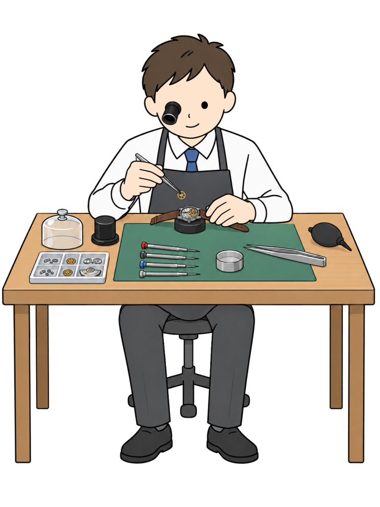 Watchmaker repairing a wristwatch