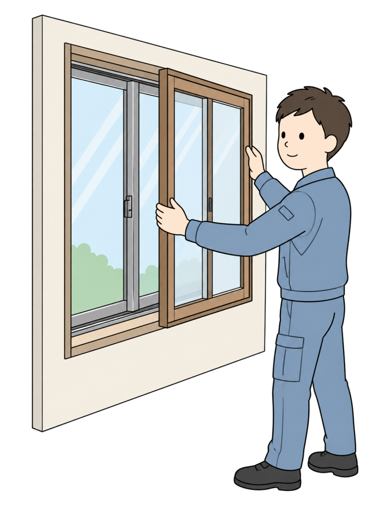 Worker installing an interior secondary window