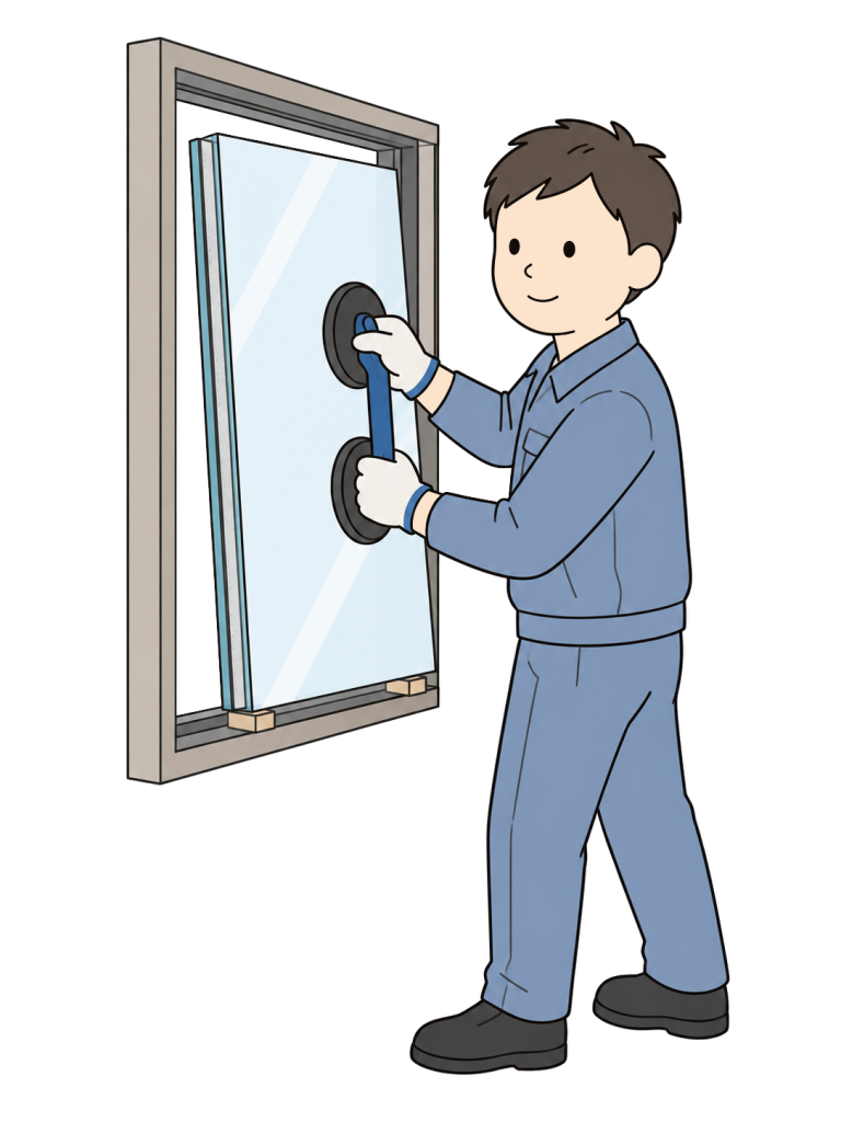 Worker replacing window glass with an insulated glass unit